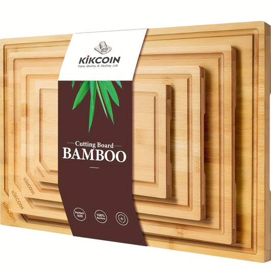 4pcs Extra Large Kitchen Bamboo Cutting Board Set, Heavy Duty Cutting Board with Juice Grooves