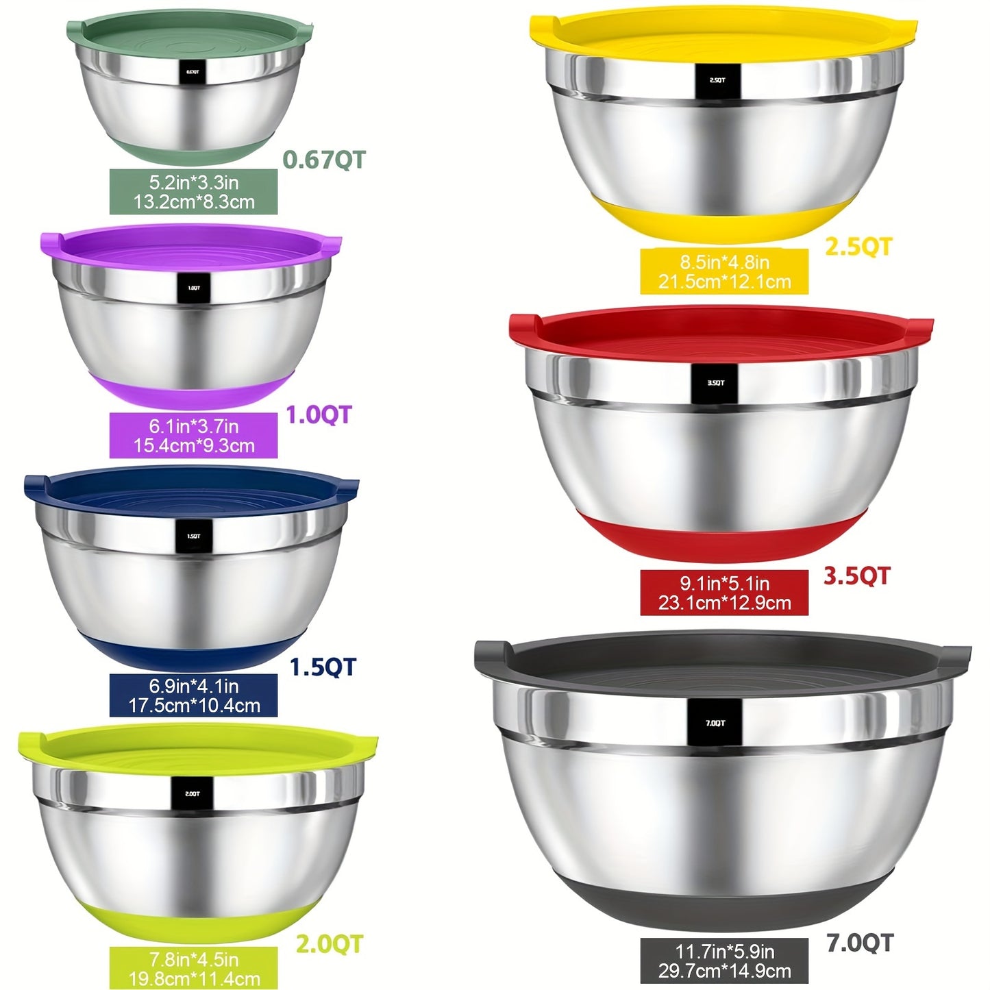 20pcs Mixing Bowls With Airtight Lids, Stainless Steel Metal Nesting Bowls