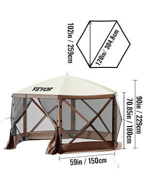 Waterproof Screen Shelter 8 Person Camping 10'x10' Gazebo Tent