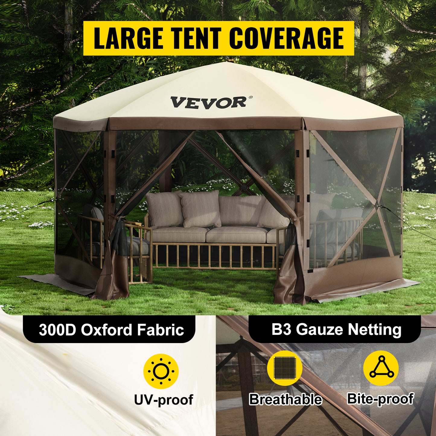 Waterproof Screen Shelter 8 Person Camping 10'x10' Gazebo Tent